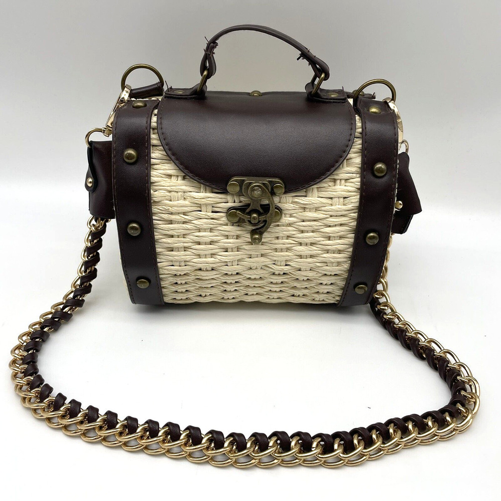 Lotus Love Crossbody Woven Box Purse Fully Lined with Chain Strap 100% Paper